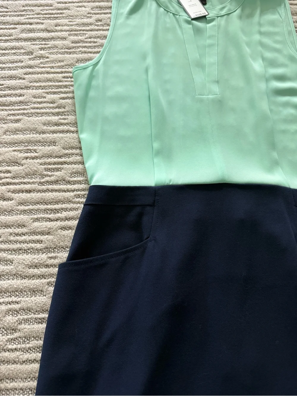 BCBGMaxAzria Mint and Navy Sleeveless Colorblock Sheath Dress
